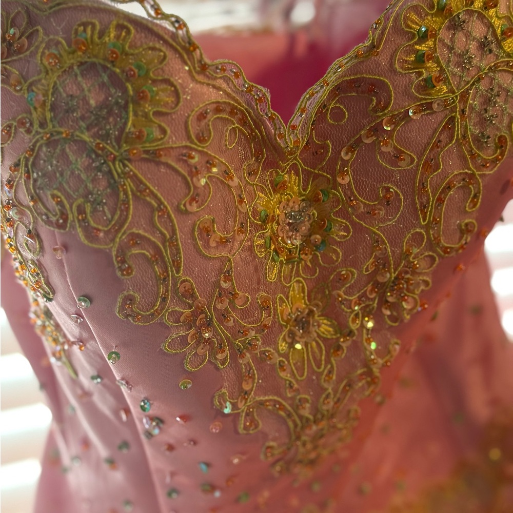 Pink Embellished Dress with Gold Detailing